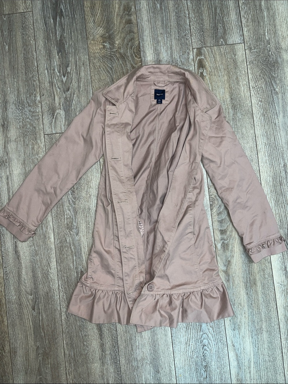 GAP Dusty Rose Ruffle Hem Trench Coat